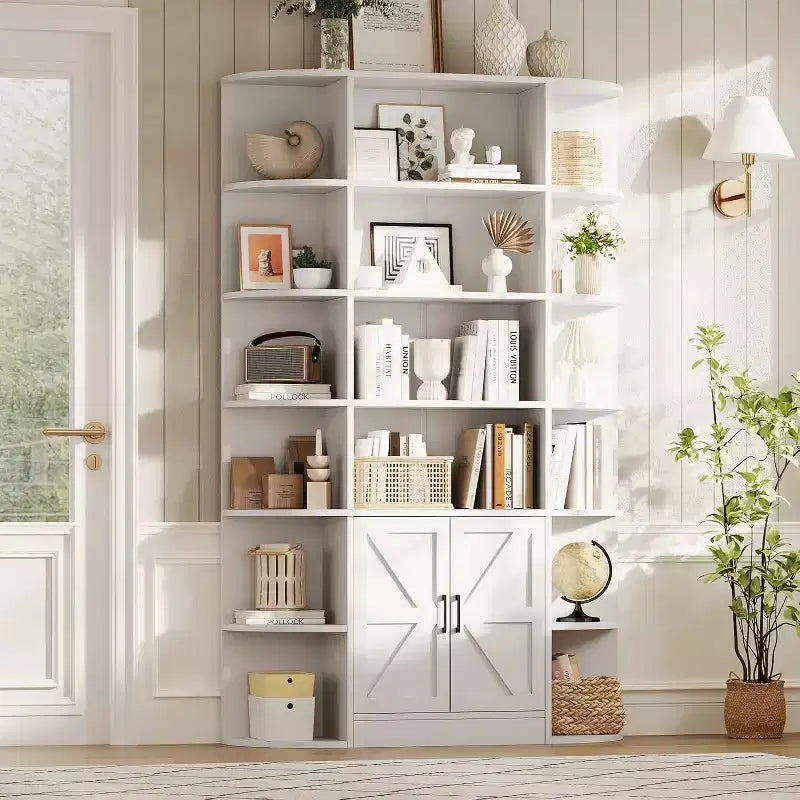 Bibliothèque avec armoire de rangement, bibliothèque en bois à 6 niveaux