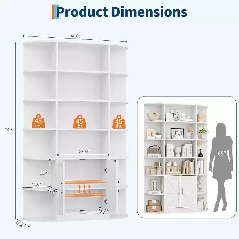 Bibliothèque avec armoire de rangement, bibliothèque en bois à 6 niveaux