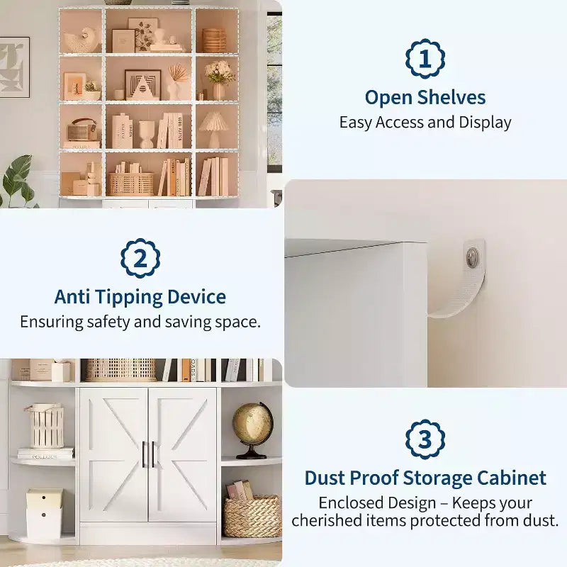 Bibliothèque avec armoire de rangement, bibliothèque en bois à 6 niveaux