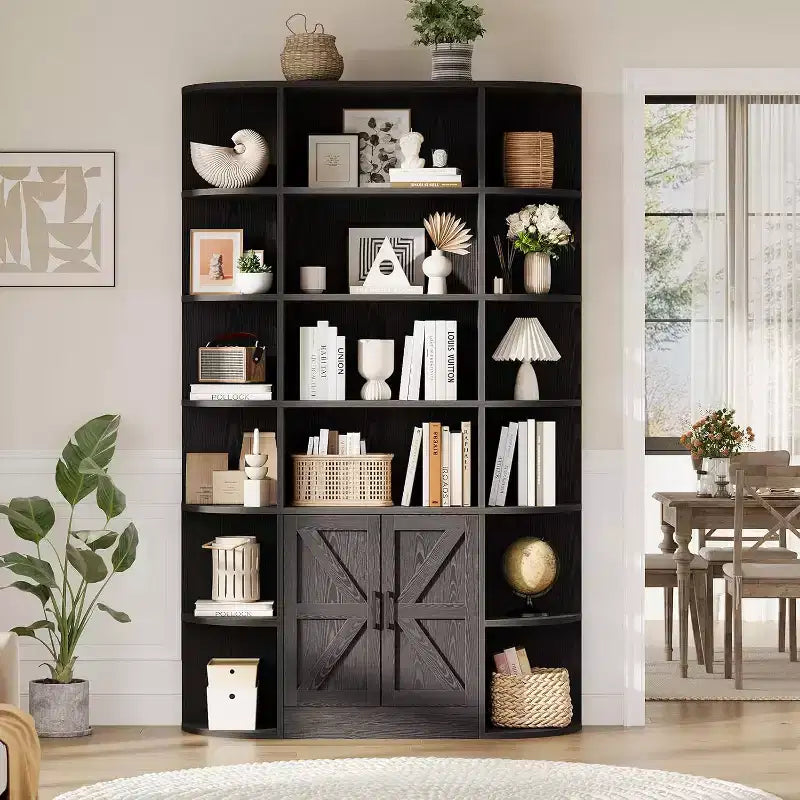 Bibliothèque avec armoire de rangement, bibliothèque en bois à 6 niveaux