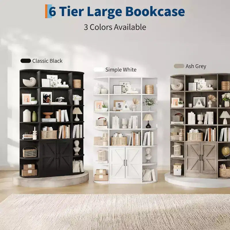 Bibliothèque avec armoire de rangement, bibliothèque en bois à 6 niveaux