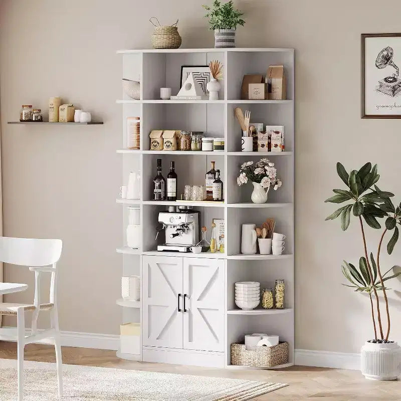 Bibliothèque avec armoire de rangement, bibliothèque en bois à 6 niveaux