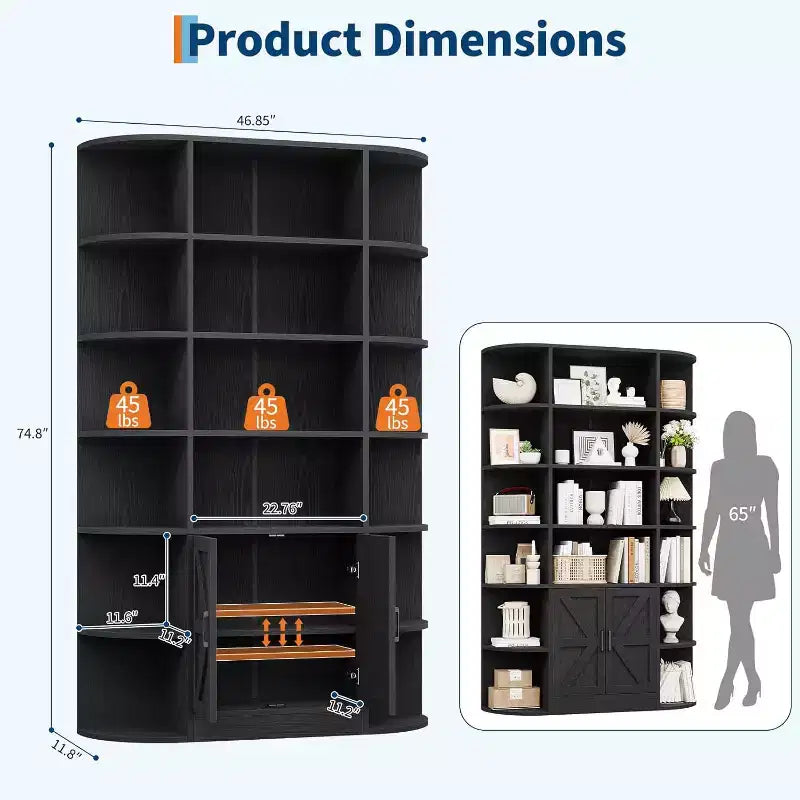 Bibliothèque avec armoire de rangement, bibliothèque en bois à 6 niveaux