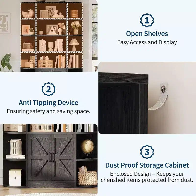 Bibliothèque avec armoire de rangement, bibliothèque en bois à 6 niveaux