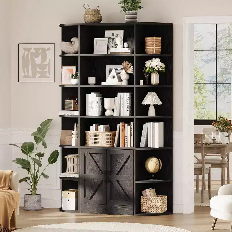 Bibliothèque avec armoire de rangement, bibliothèque en bois à 6 niveaux
