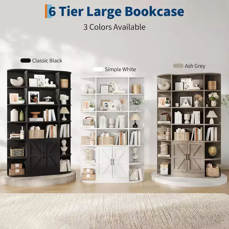 Bibliothèque avec armoire de rangement, bibliothèque en bois à 6 niveaux