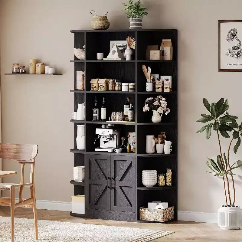 Bibliothèque avec armoire de rangement, bibliothèque en bois à 6 niveaux