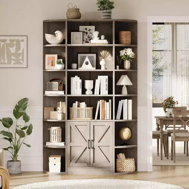 Bibliothèque avec armoire de rangement, bibliothèque en bois à 6 niveaux