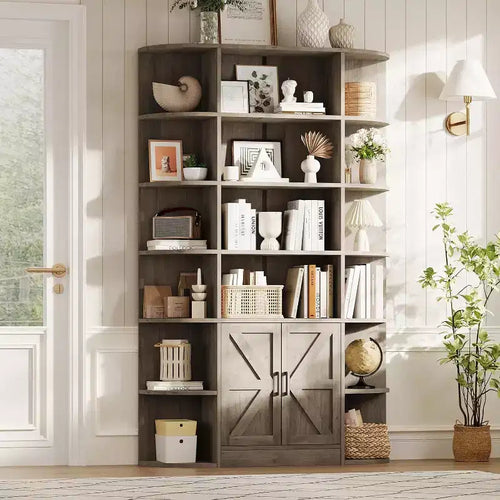 Bibliothèque avec armoire de rangement, bibliothèque en bois à 6 niveaux