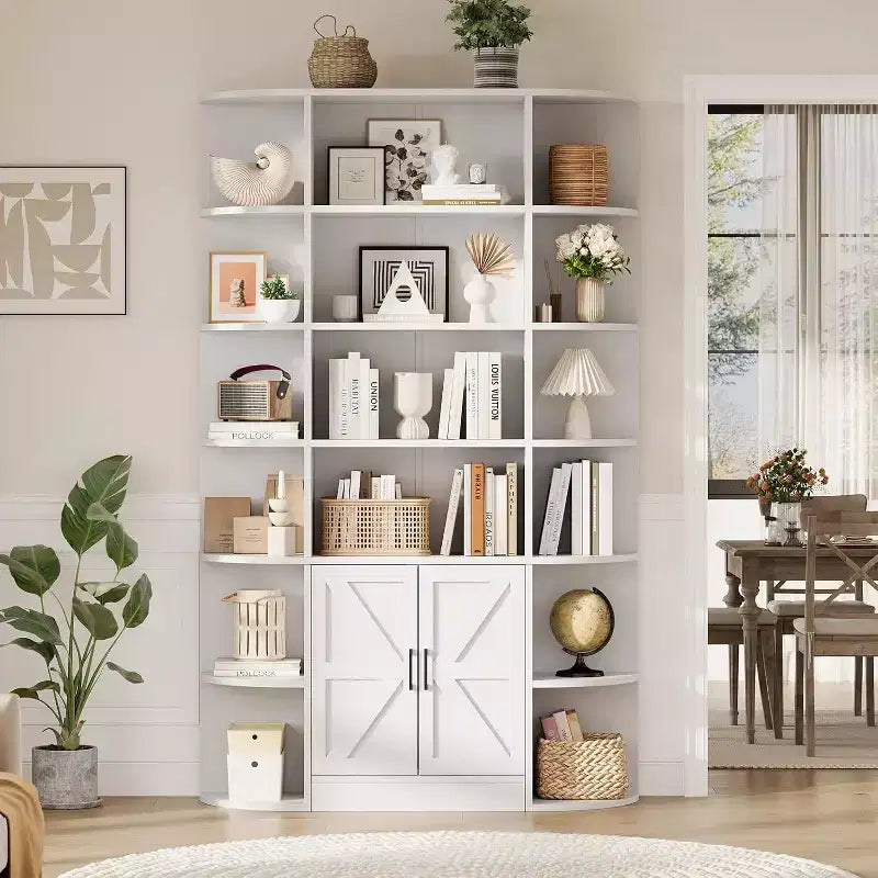 Bibliothèque avec armoire de rangement, bibliothèque en bois à 6 niveaux