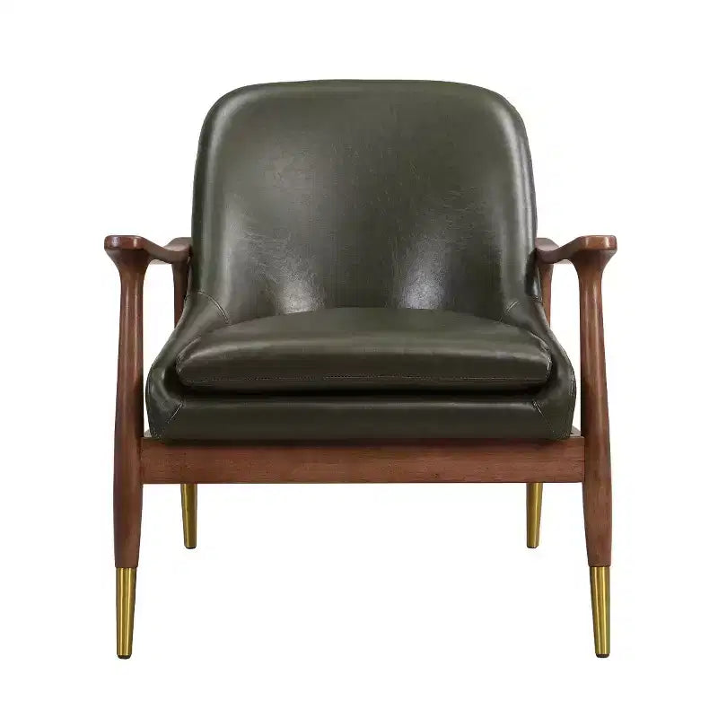 Fauteuil d'appoint en cuir avec pieds en laiton, Chaise d'appoint de luxe