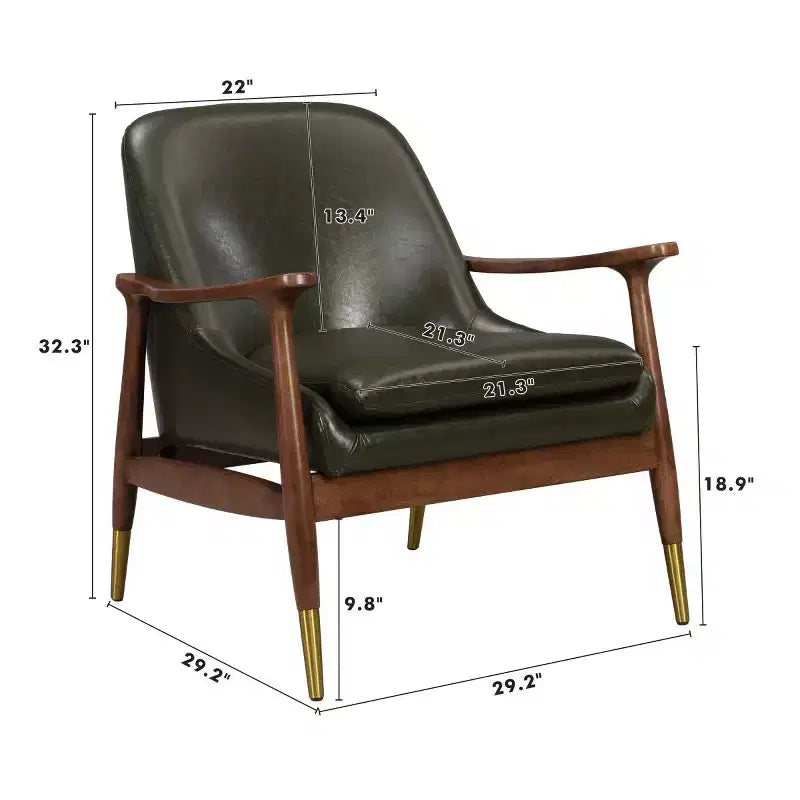 Fauteuil d'appoint en cuir avec pieds en laiton, Chaise d'appoint de luxe