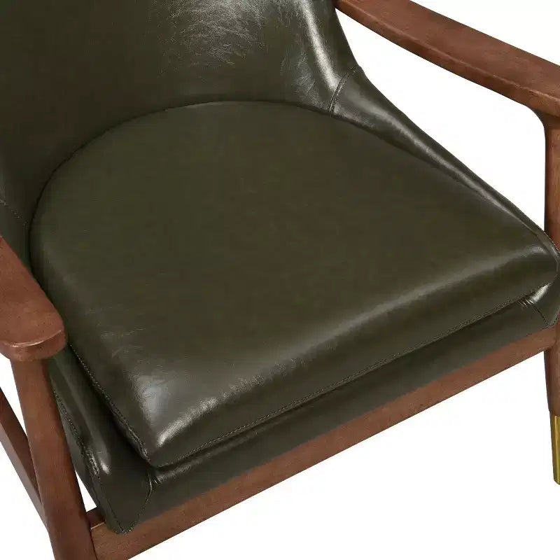 Fauteuil d'appoint en cuir avec pieds en laiton, Chaise d'appoint de luxe