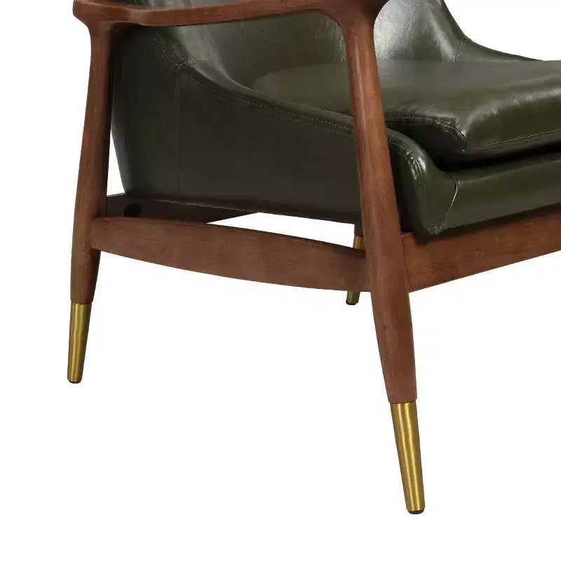 Fauteuil d'appoint en cuir avec pieds en laiton, Chaise d'appoint de luxe