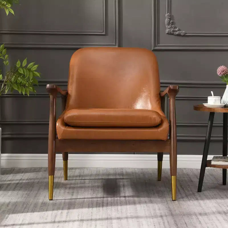 Fauteuil d'appoint en cuir avec pieds en laiton, Chaise d'appoint de luxe