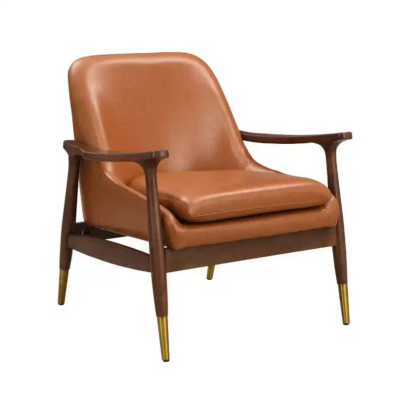 Fauteuil d'appoint en cuir avec pieds en laiton, Chaise d'appoint de luxe