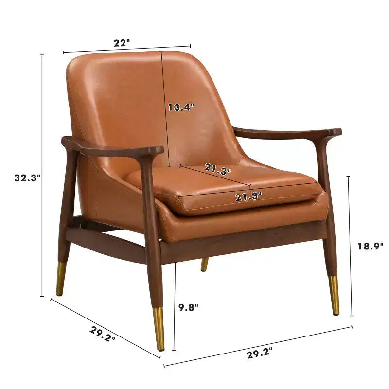 Fauteuil d'appoint en cuir avec pieds en laiton, Chaise d'appoint de luxe
