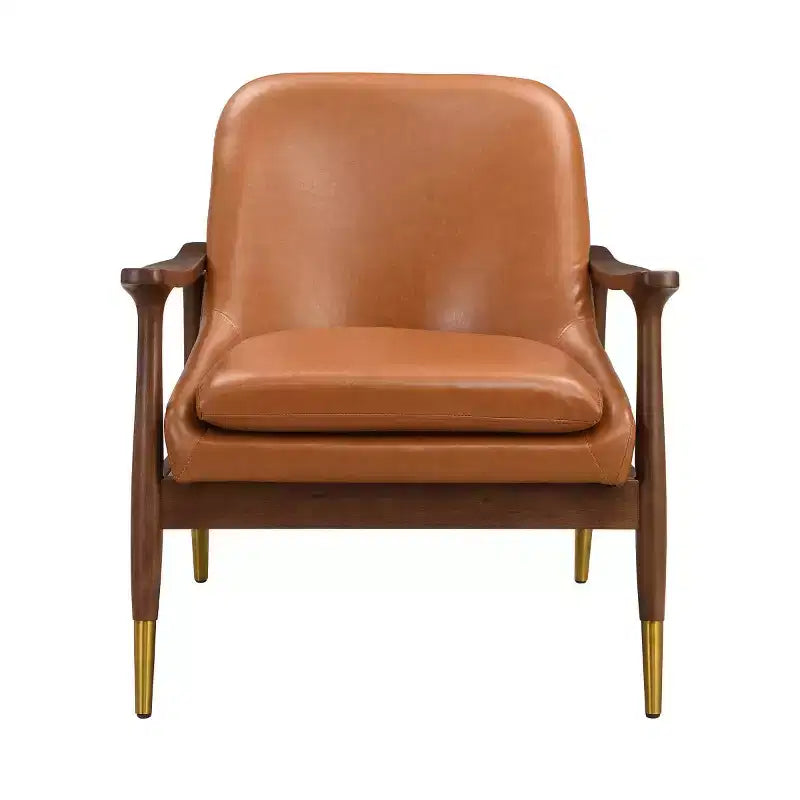 Fauteuil d'appoint en cuir avec pieds en laiton, Chaise d'appoint de luxe