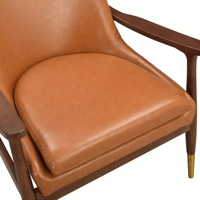 Fauteuil d'appoint en cuir avec pieds en laiton, Chaise d'appoint de luxe