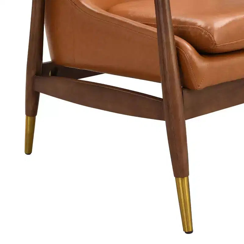 Fauteuil d'appoint en cuir avec pieds en laiton, Chaise d'appoint de luxe