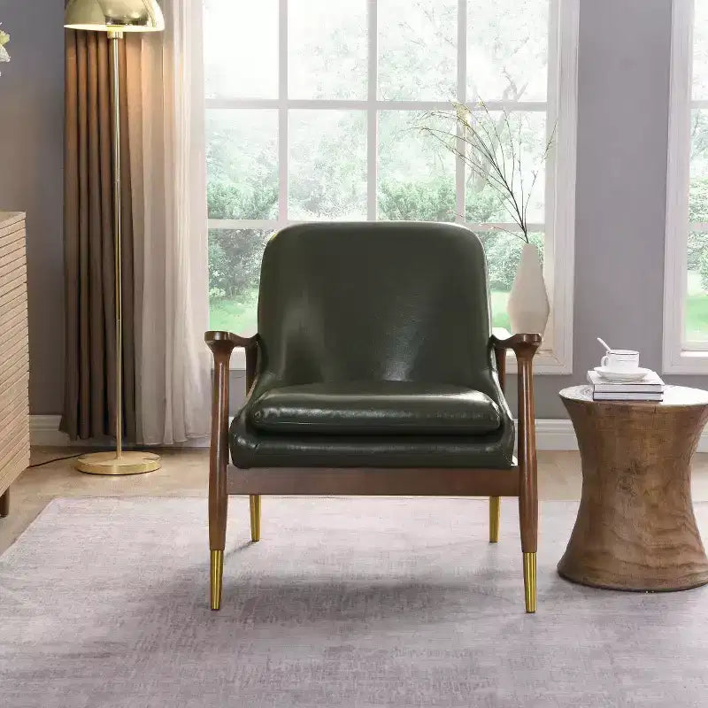 Fauteuil d'appoint en cuir avec pieds en laiton, Chaise d'appoint de luxe