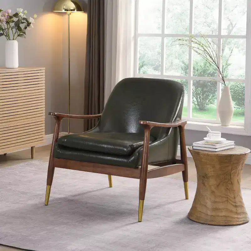 Fauteuil d'appoint en cuir avec pieds en laiton, Chaise d'appoint de luxe