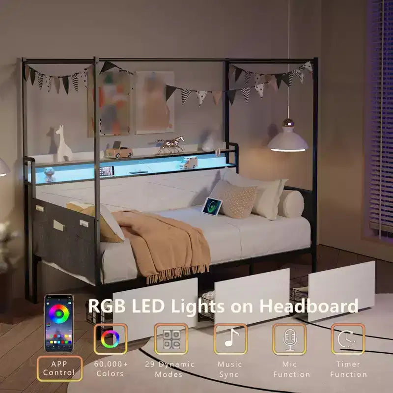 Lit de repos avec lit gigogne, Cadre de lit en métal Plateforme de lit