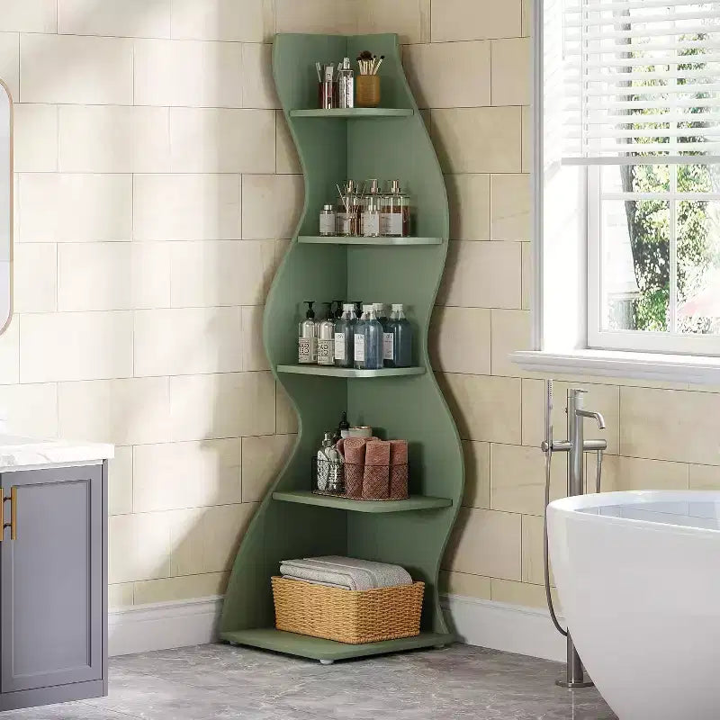 Étagère d'angle ondulée, bibliothèque moderne à 5 niveaux avec forme incurvée