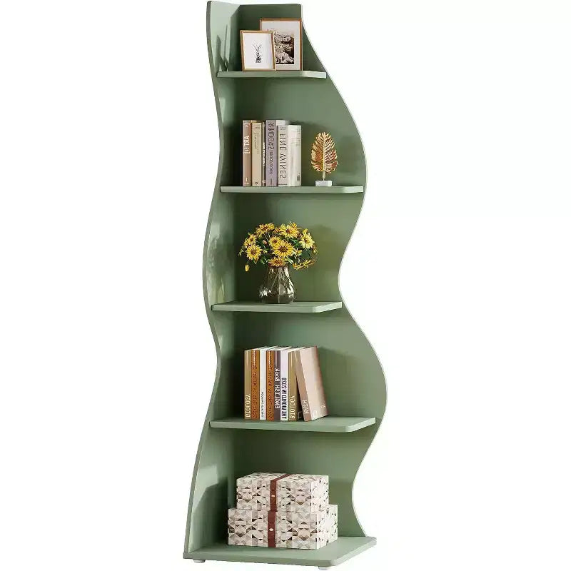Étagère d'angle ondulée, bibliothèque moderne à 5 niveaux avec forme incurvée