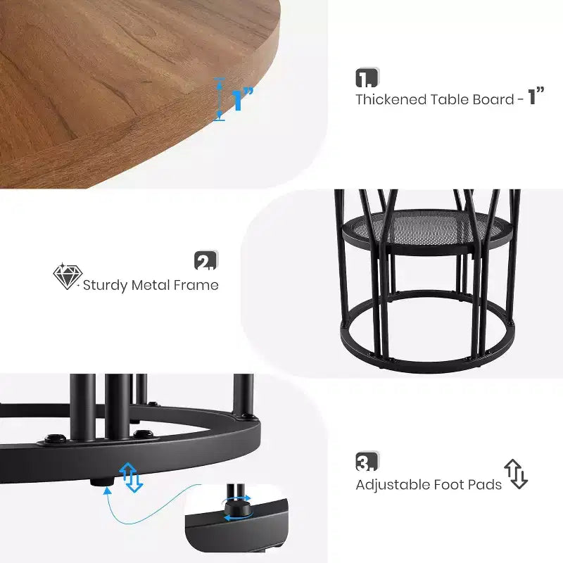 Table de salle à manger ronde avec étagère de rangement, table de cuisine robuste à structure métallique