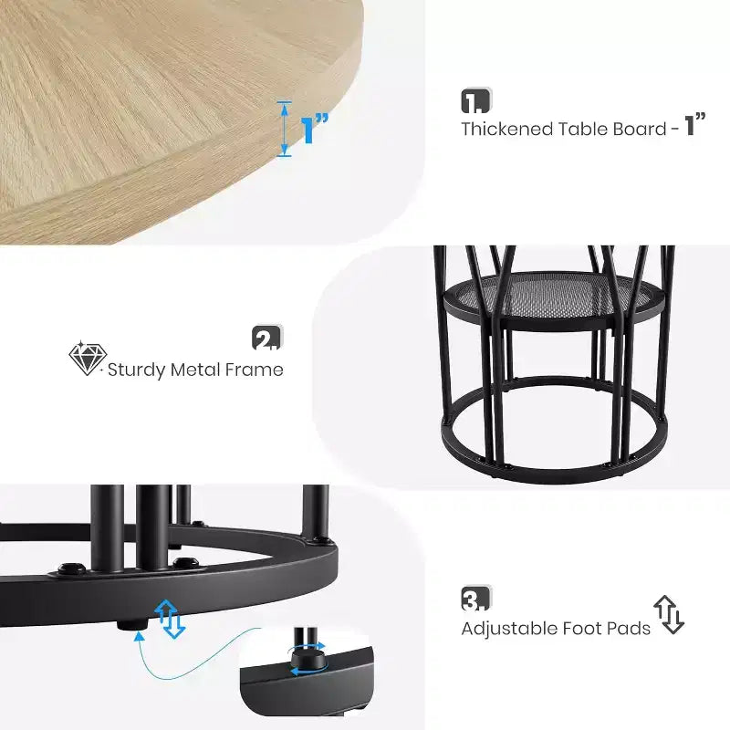 Table de salle à manger ronde avec étagère de rangement, table de cuisine robuste à structure métallique