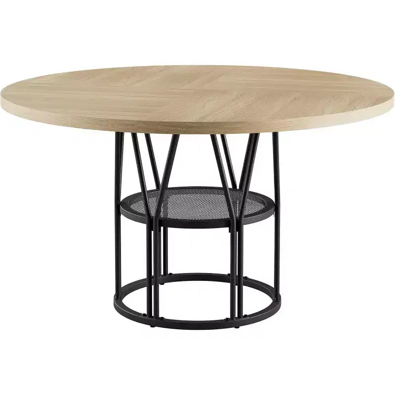 Table de salle à manger ronde avec étagère de rangement, table de cuisine robuste à structure métallique