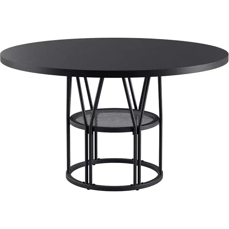 Table de salle à manger ronde avec étagère de rangement, table de cuisine robuste à structure métallique