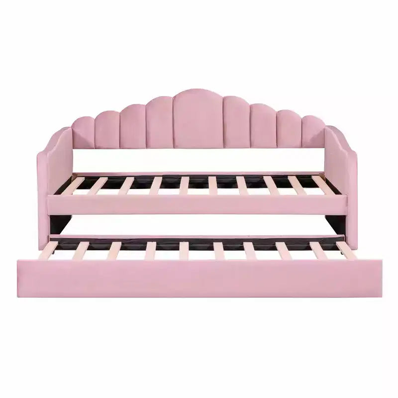 Lit rembourré avec lit gigogne en velours Ports pour chambre à coucher rose