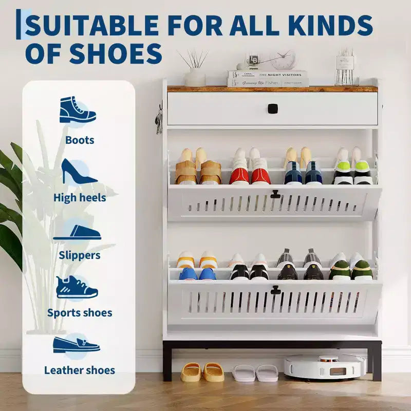 Armoire à chaussures rabattable Range-chaussures dissimulé Étagère à chaussures autoportante