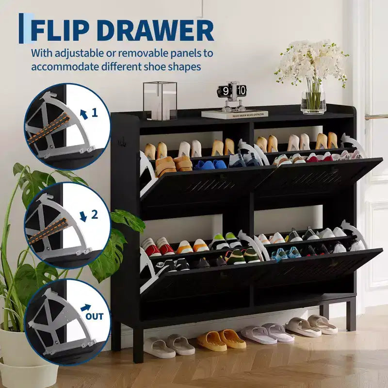 Armoire à chaussures rabattable Range-chaussures dissimulé Étagère à chaussures autoportante
