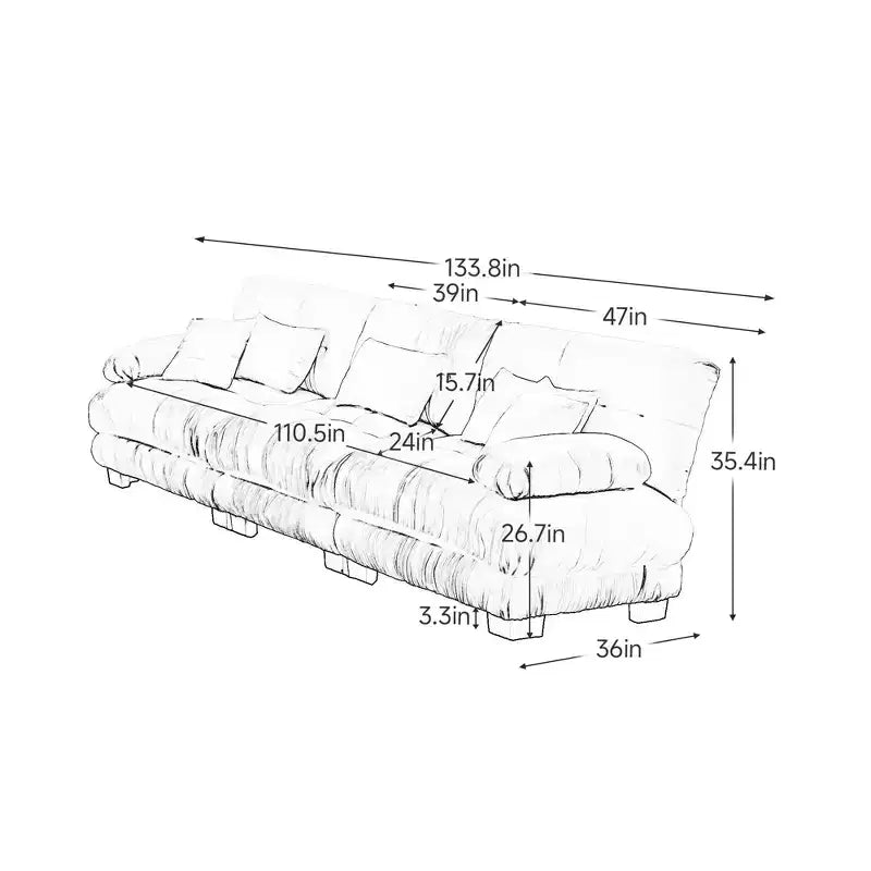 Canapé modulaire 3 places profond, rembourré