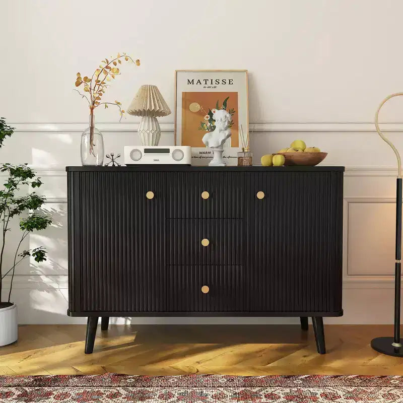 Meuble de Rangement Buffet Cannnelé Meuble TV Moderne Milieu du Siècle
