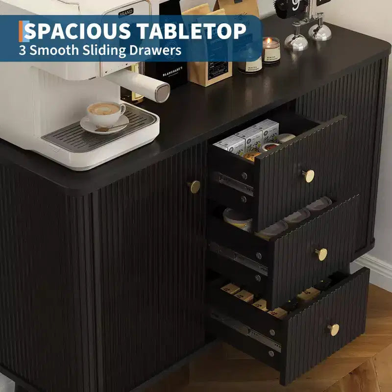 Meuble de Rangement Buffet Cannnelé Meuble TV Moderne Milieu du Siècle