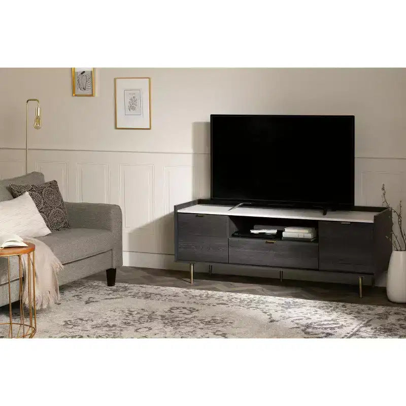 Meuble TV en marbre aggloméré avec étagères de rangement