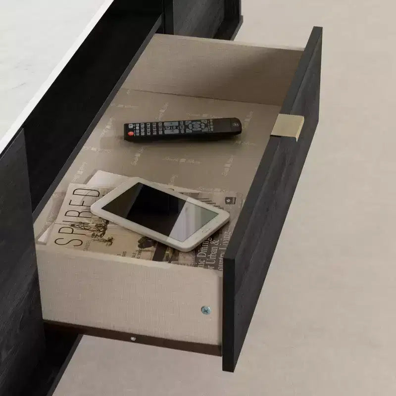 Meuble TV en marbre aggloméré avec étagères de rangement