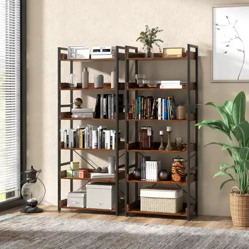 Étagère à livres à 6 niveaux, étagère de rangement ouverte avec cadre en métal