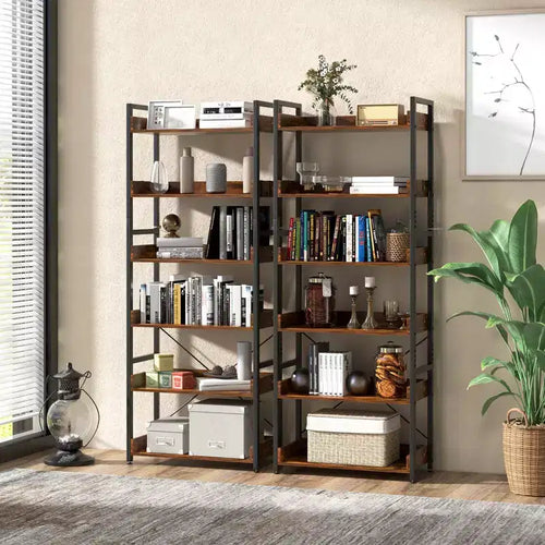Étagère à livres à 6 niveaux, étagère de rangement ouverte avec cadre en métal