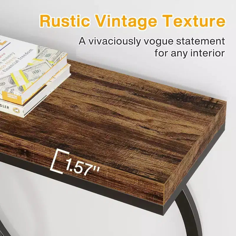 Console en bois, Table d'entrée étroite avec cadre métallique géométrique