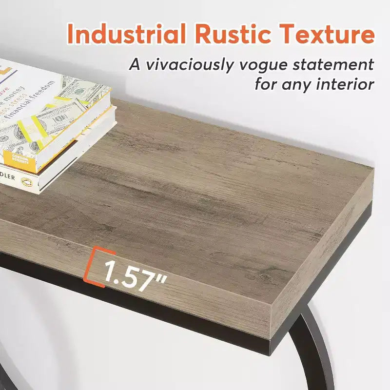 Console en bois, Table d'entrée étroite avec cadre métallique géométrique