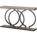 Console en bois, Table d'entrée étroite avec cadre métallique géométrique