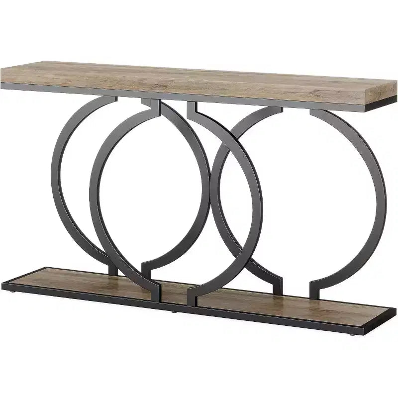 Console en bois, Table d'entrée étroite avec cadre métallique géométrique
