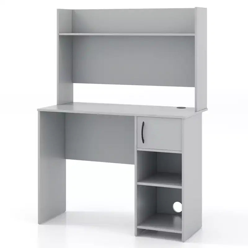 Bureau d'ordinateur avec étagère Bureau d'ordinateur de bureau à domicile Tablette réglable Table d'écriture moderne Bureau d'ordinateur avec support d'unité centrale et armoire à porte 2 trous de gestion des câbles