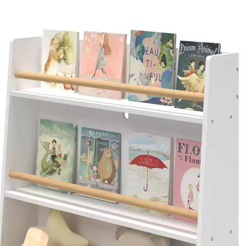 Étagère à livres pour enfants avec rangement de jouets, étagère à livres pour enfants en bois à 3 niveaux, organisateur de rangement de jouets