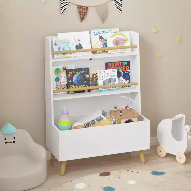 Étagère à livres pour enfants avec rangement de jouets, étagère à livres pour enfants en bois à 3 niveaux, organisateur de rangement de jouets